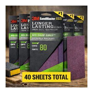3M SandBlaster Pro 80 Grit Sandpaper Sheets 3-2/3 x 9 Coarse Lot of 5 Packs